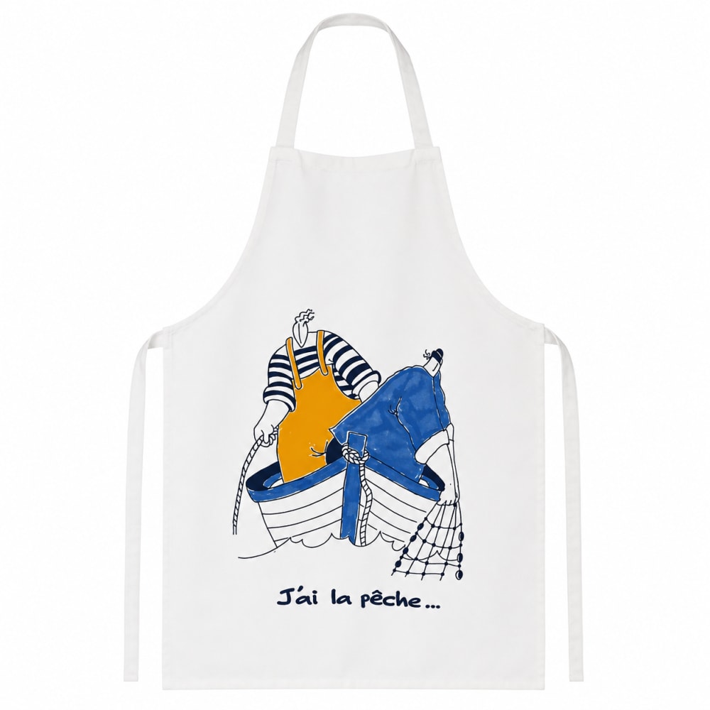 Tablier de cuisine en coton « j'ai la pêche » - 70x90cm - bleu