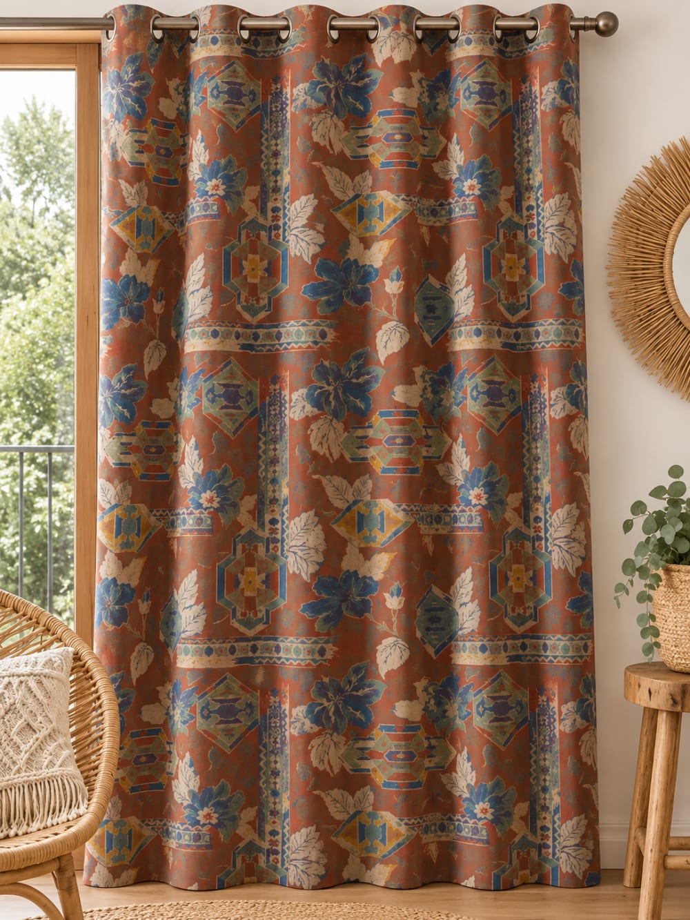 Rideau jacquard à œillets azura terracotta - 145x240cm Rideau jacquard à œillets azura terracotta - 145x240cm