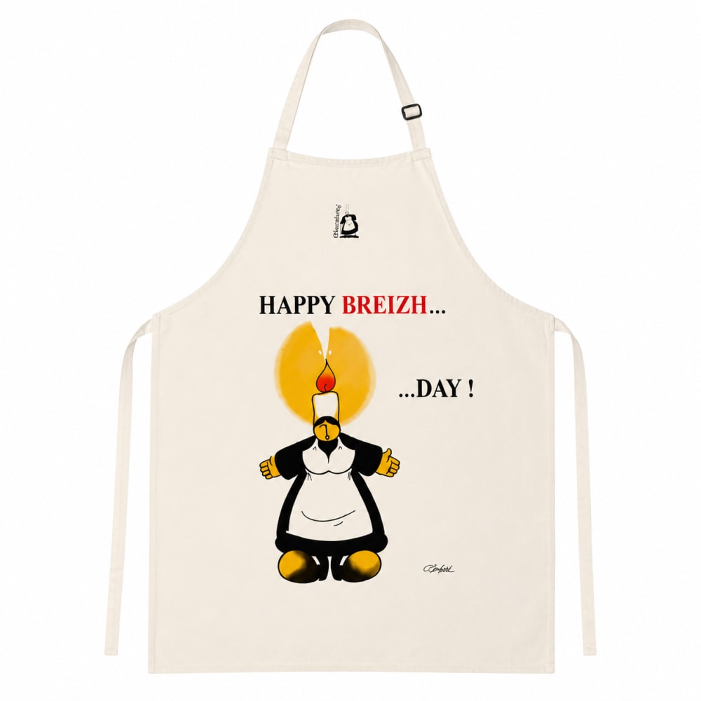 Tablier de cuisine en coton « happy breizh day » - 70x90cm - beige