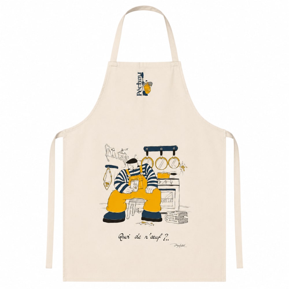 Tablier de cuisine « quoi de n'œuf ? » en coton - 70x90cm - ecru
