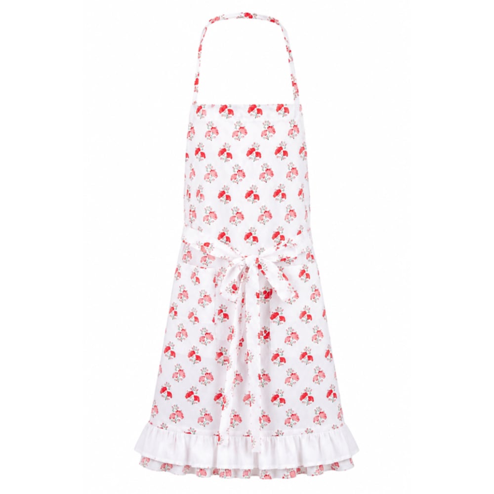 Tablier enfant imprimé fleuri à volant - coton - 50x50cm - rose