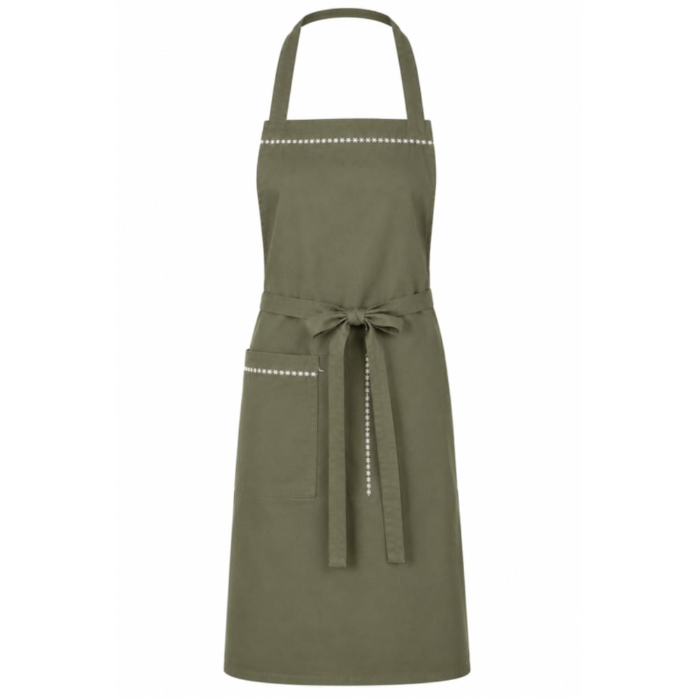 Tablier de cuisine en coton brodé - 65x90cm - vert kaki