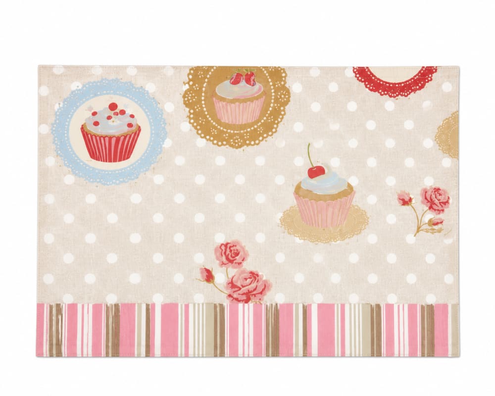 Set de table cupcakes & rayures roses en coton - 33x48cm - rose