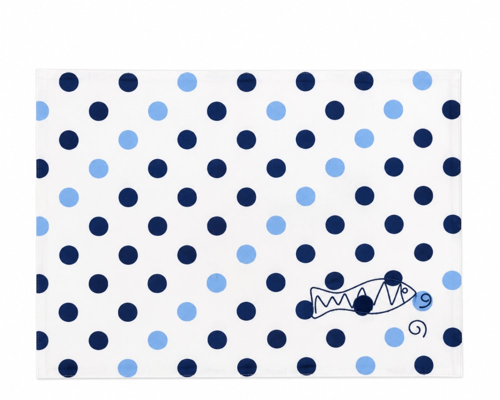 Set de table en coton à pois bleus brodé poisson - 33x45cm