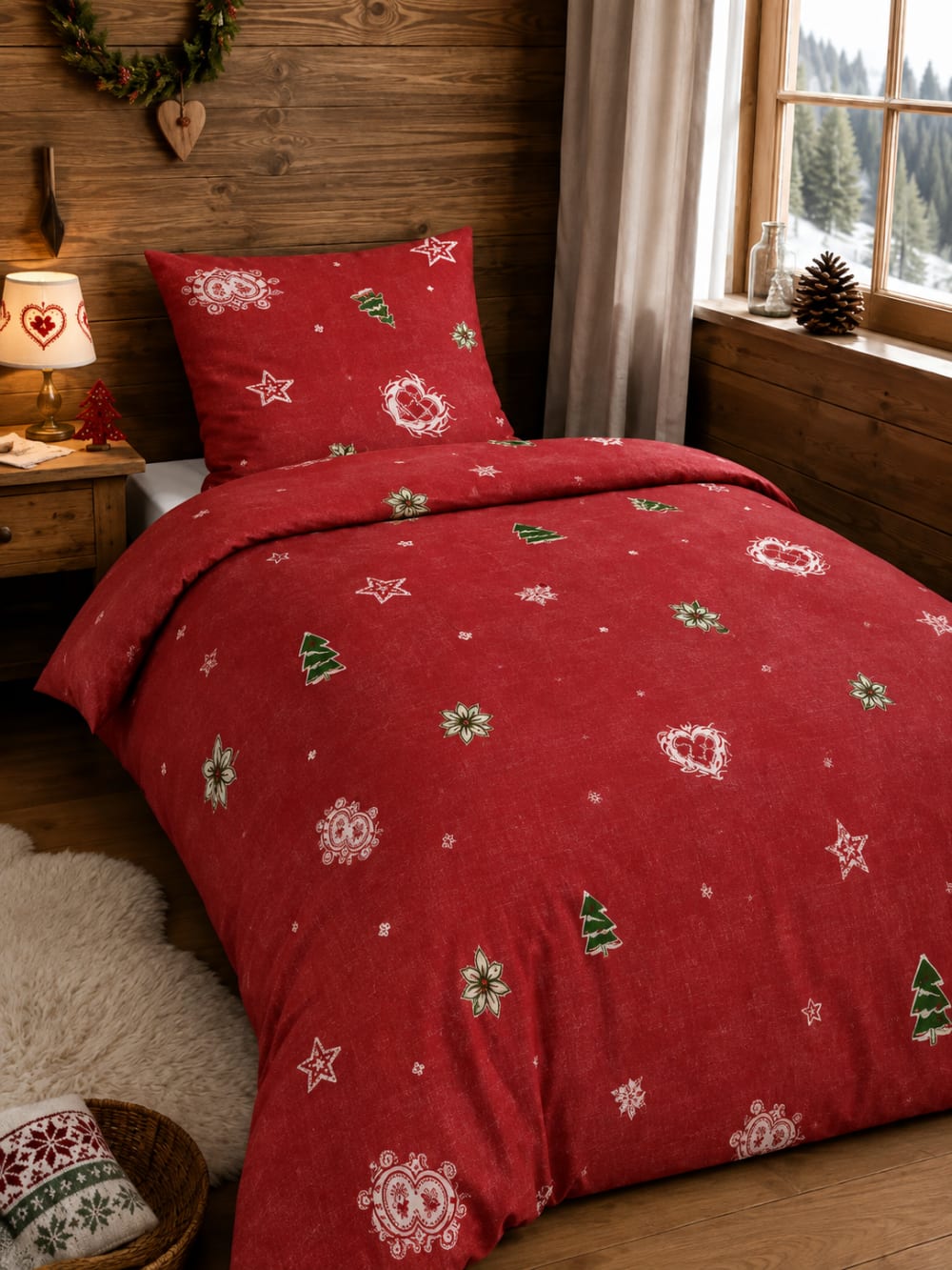 Housse de couette mont cenis rouge, esprit chalet montagne - 140x200cm