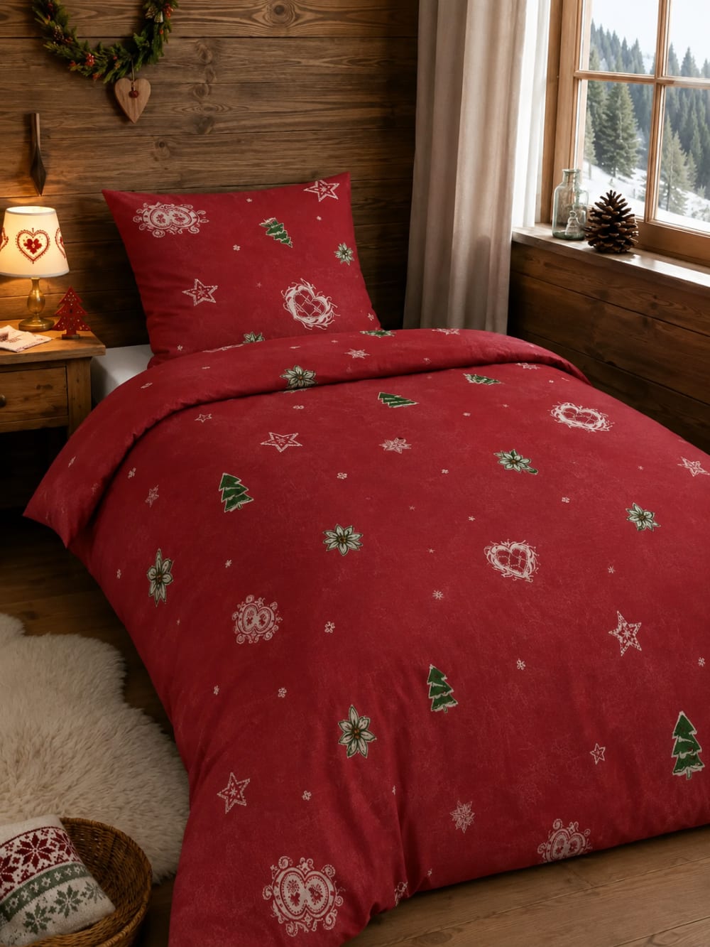 Housse de couette mont cenis rouge, esprit chalet montagne - 220x240cm
