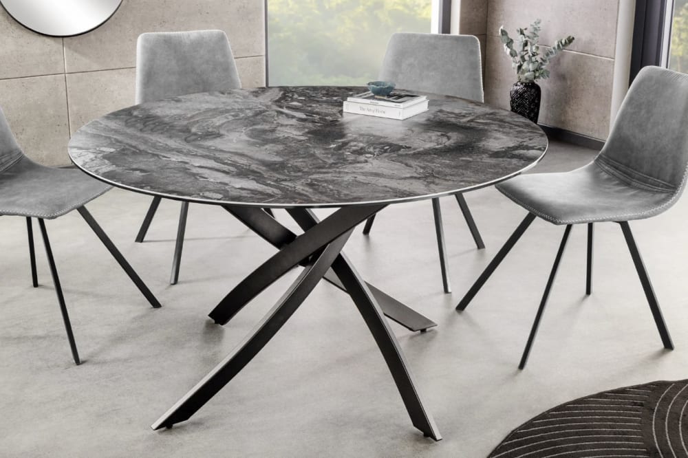 Runder Esstisch aus Keramik Ø120cm grau und schwarz - Maisons Du