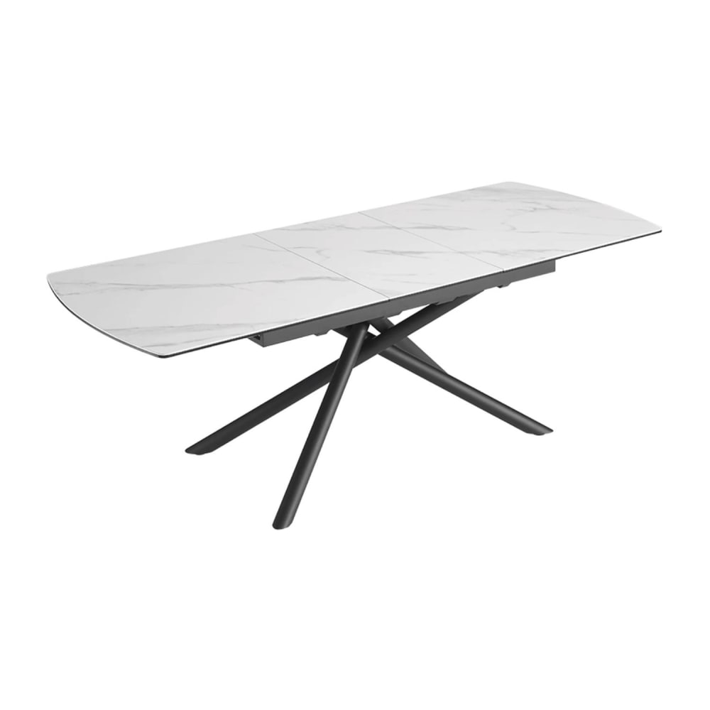 Table extensible en céramique effet marbre, verre et fer 180x90cm