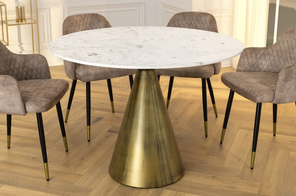 Table ronde en marbre blanc et pieds en fer doré d100cm