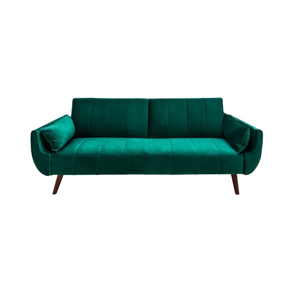 Canapé droit convertible 3 places en velours de polyester vert et noir