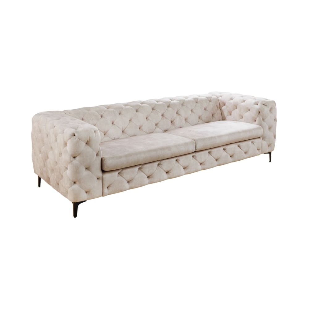Canapé droit 3 places en velours de polyester champagne