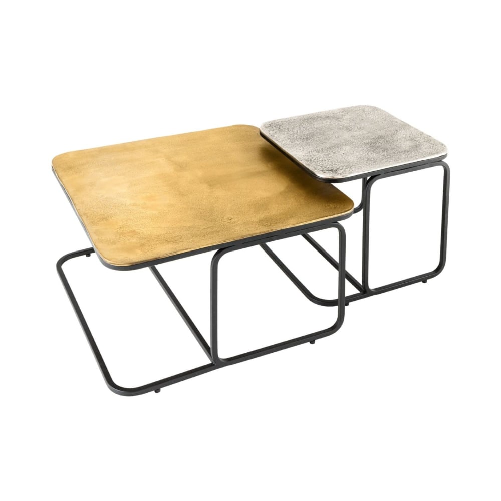 Tables basses gigognes en aluminium doré, argenté et en fer 61x36x61cm Tables basses gigognes en aluminium doré, argenté et en fer 61x36x61cm