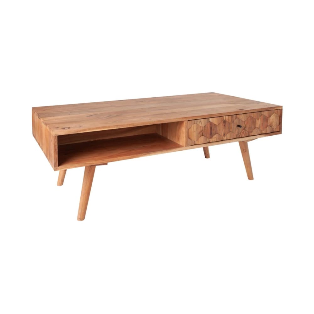 Table basse en bois d'acacia clair avec rangements 100x40x52cm Table basse en bois d'acacia clair avec rangements 100x40x52cm