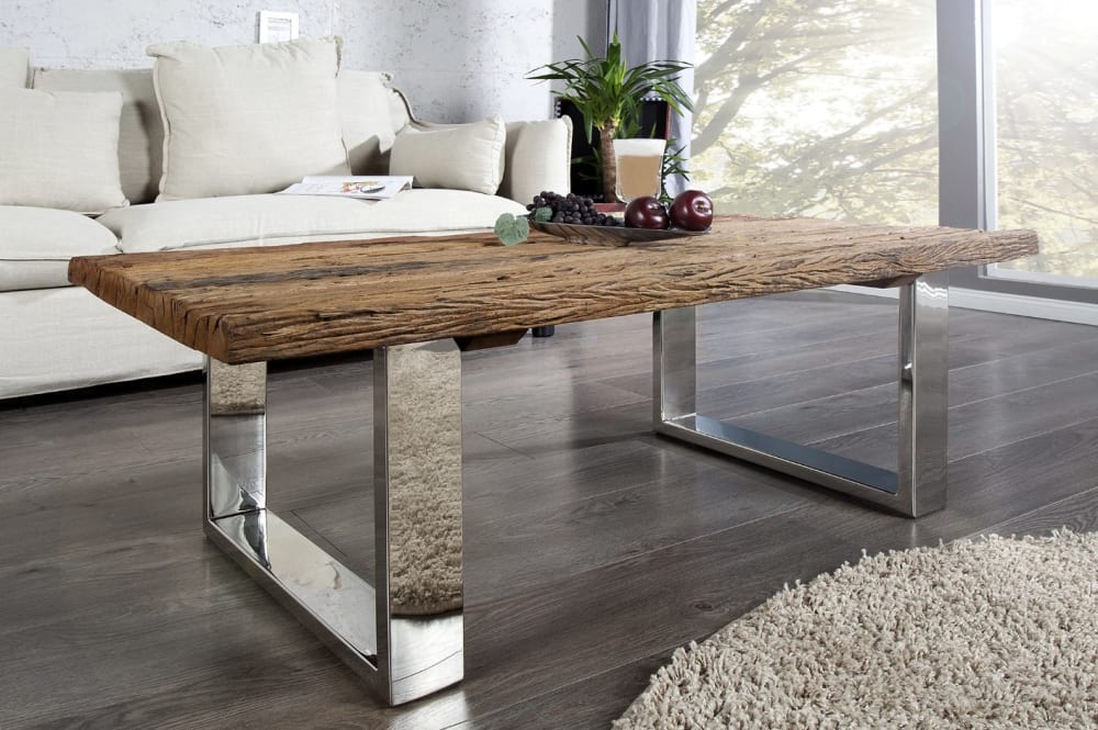 Table basse en bois de teck et fer 110x40x60cm