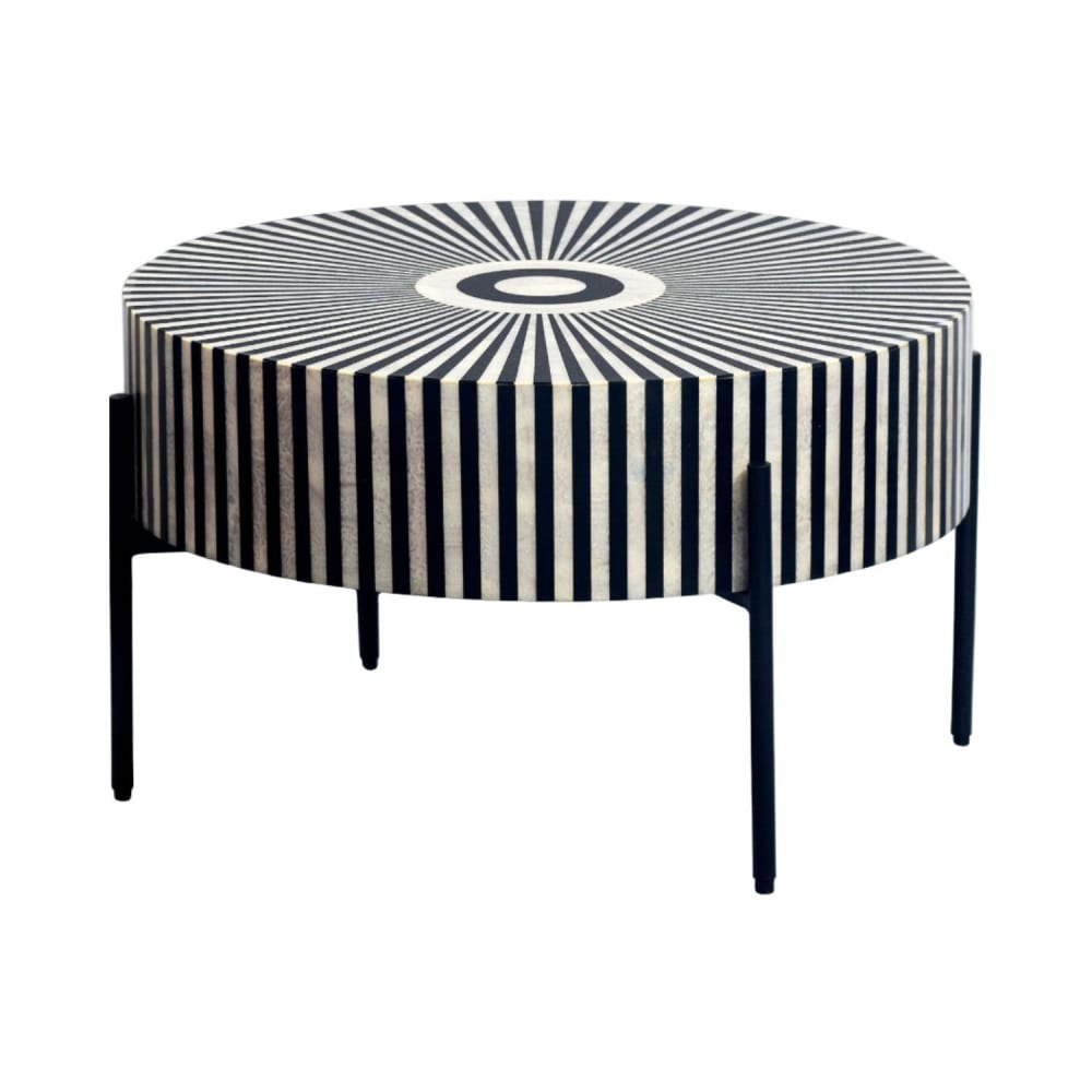 Table basse ronde en résine noir et blanche pieds en fer d64cm Table basse ronde en résine noir et blanche pieds en fer d64cm