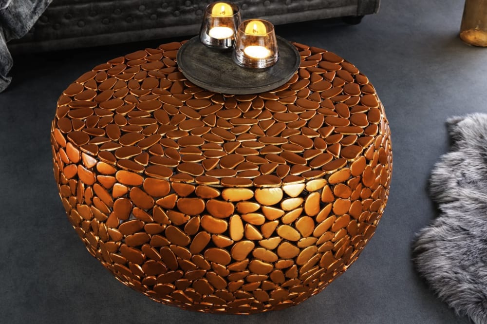 Table basse en fer effet mosaïque coloris cuivre 72x40x70cm