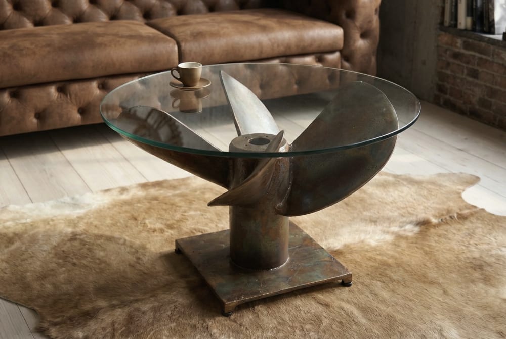 Table basse cuivre en aluminium et plateau en verre 60x35x60cm
