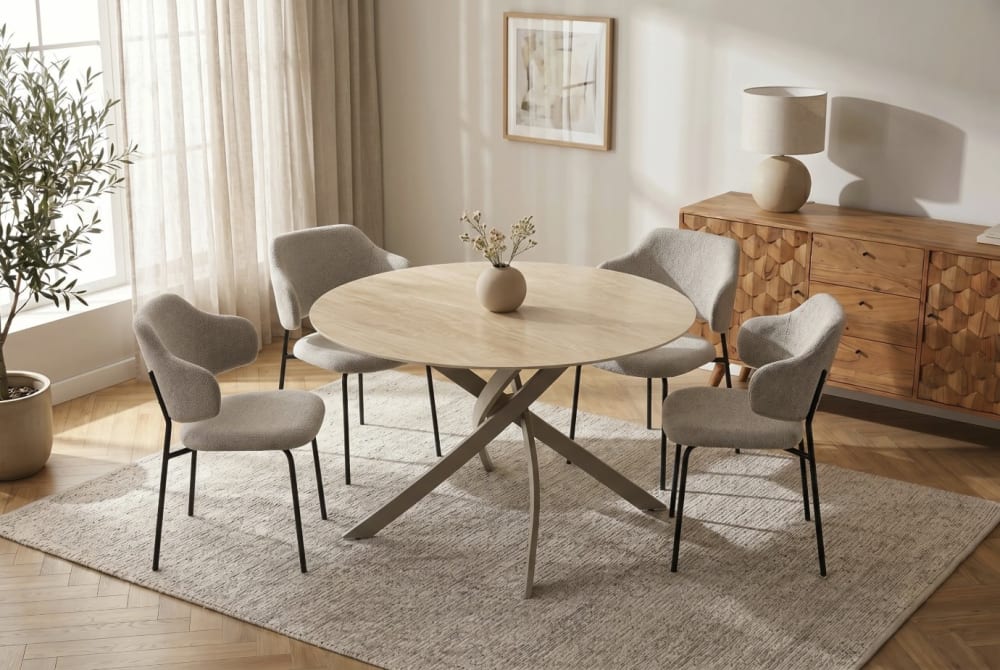 Runder Esstisch aus Keramik Ø120cm beige und grau - Maisons Du