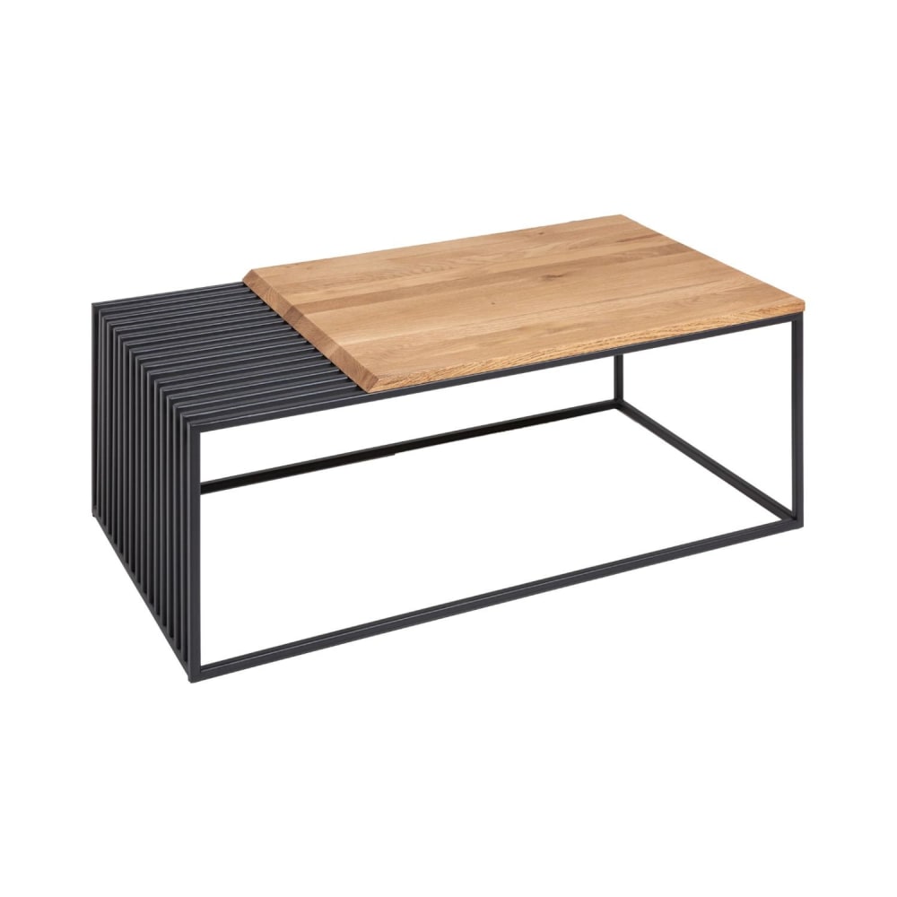 Table basse rectangulaire en bois de chêne et fer noir 100x40x55cm Table basse rectangulaire en bois de chêne et fer noir 100x40x55cm