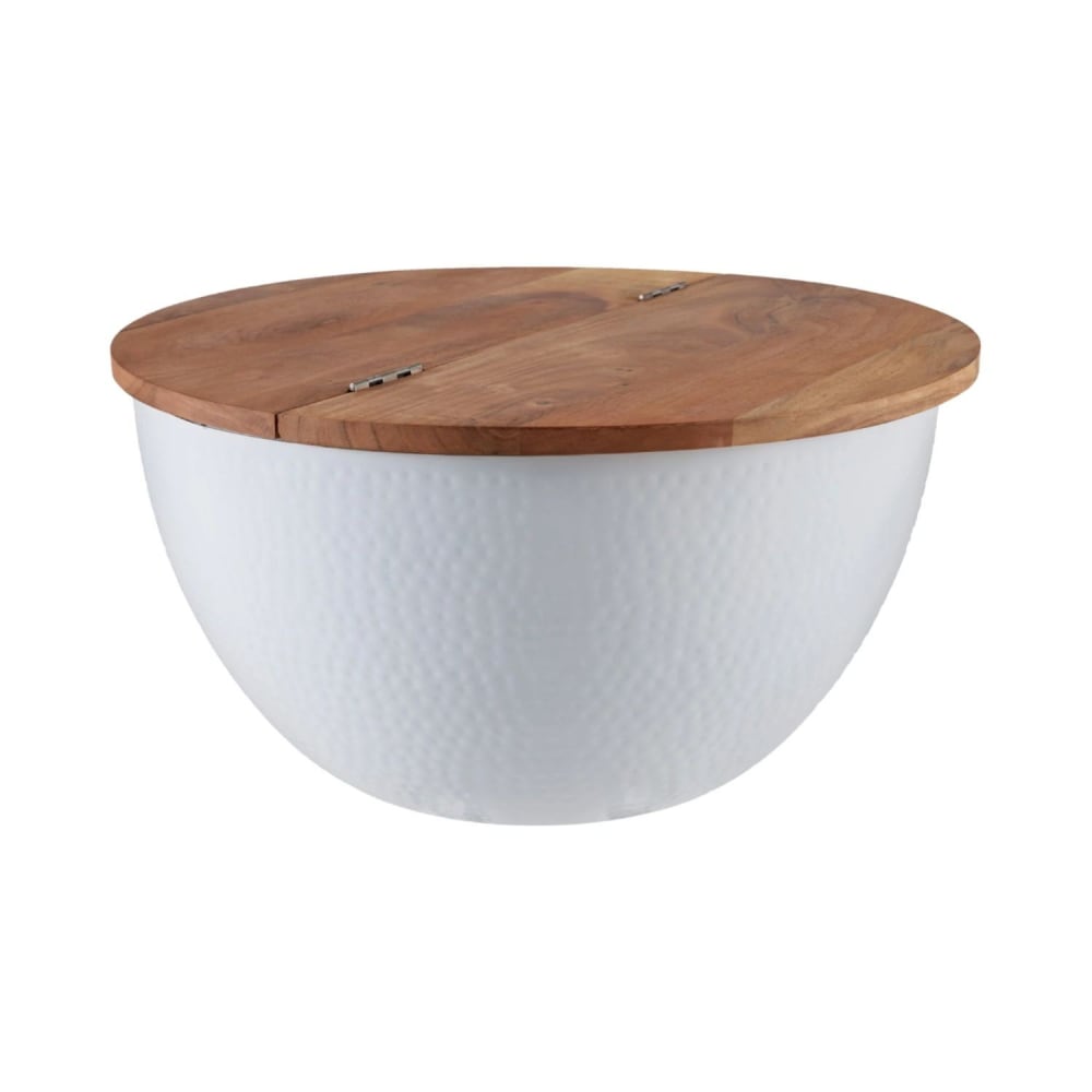 Table basse blanche en acacia et fer martelé avec 1 porte 60x32x60cm Table basse blanche en acacia et fer martelé avec 1 porte 60x32x60cm