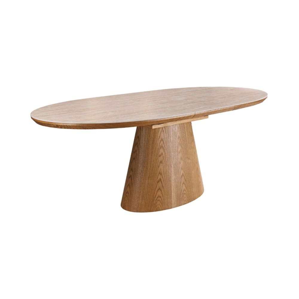 Table ovale extensible en céramique et effet chêne clair 160x90cm