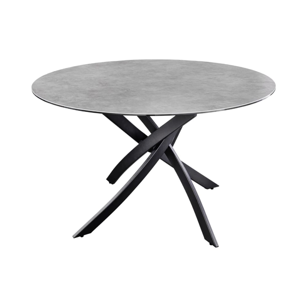 Table en céramique effet pierre grise, verre et pieds en fer d120cm