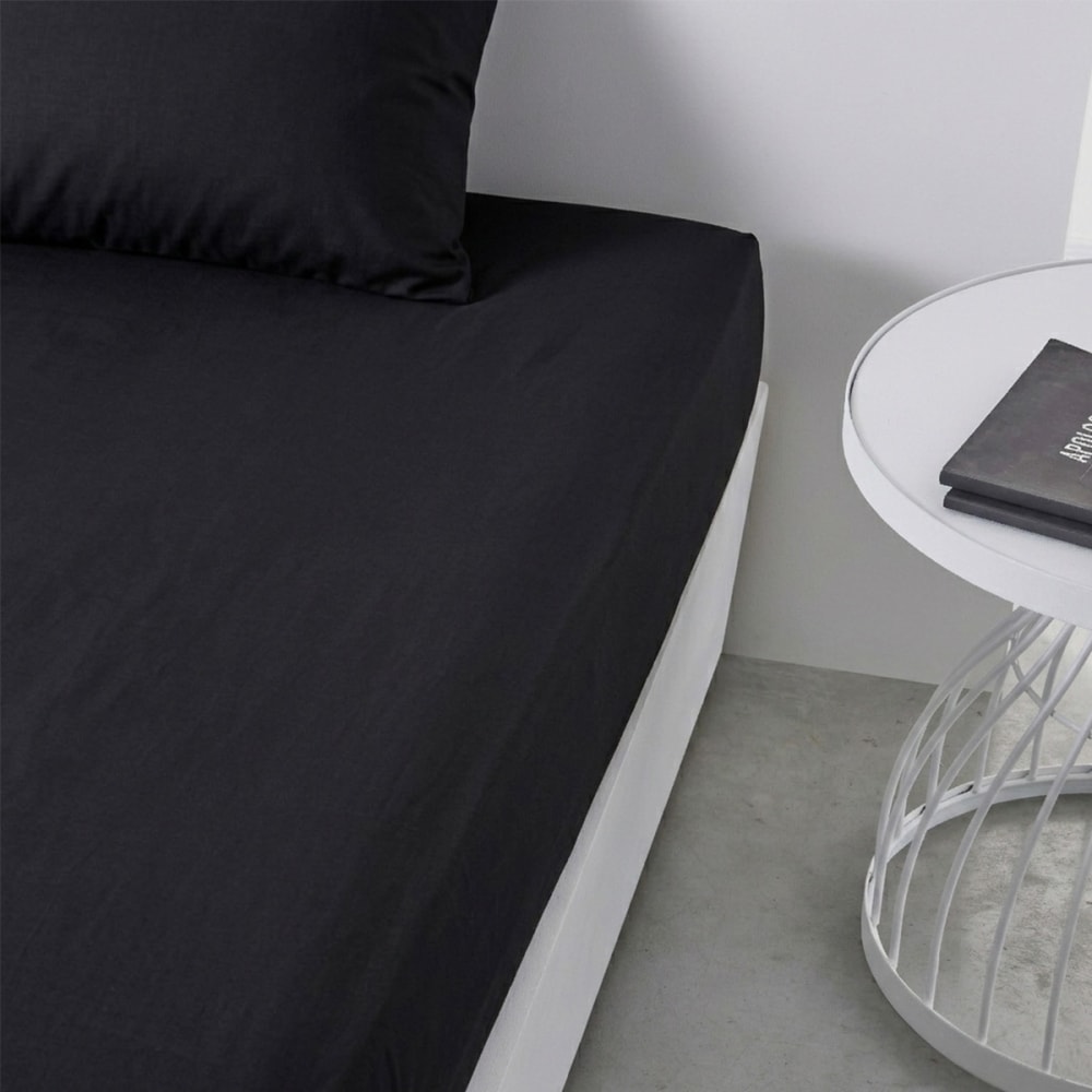Drap housse uni 2 personneseffet lavé  160x200 cm gris