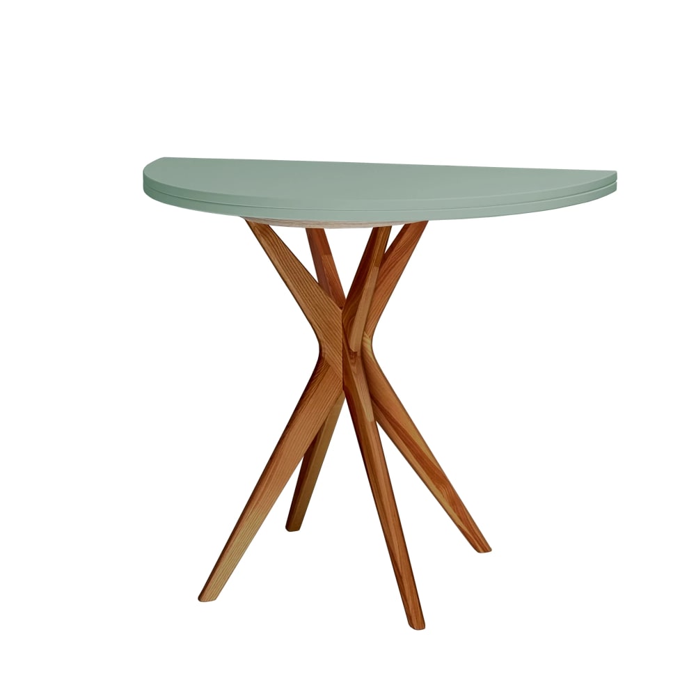 Ragaba Ausziehbarer halbrunder Esstisch, eichefarbene Esche, MDF, Salbeigrün style modern - Holz