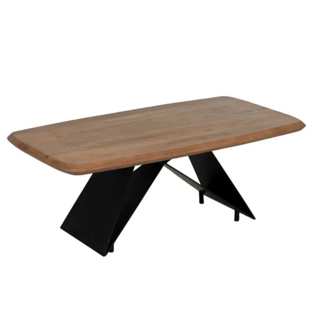 MSO Couchtisch aus massiver Akazie, X-Fuß, schwarzes Metall, 110 x 60 cm style industrial Braun Holz