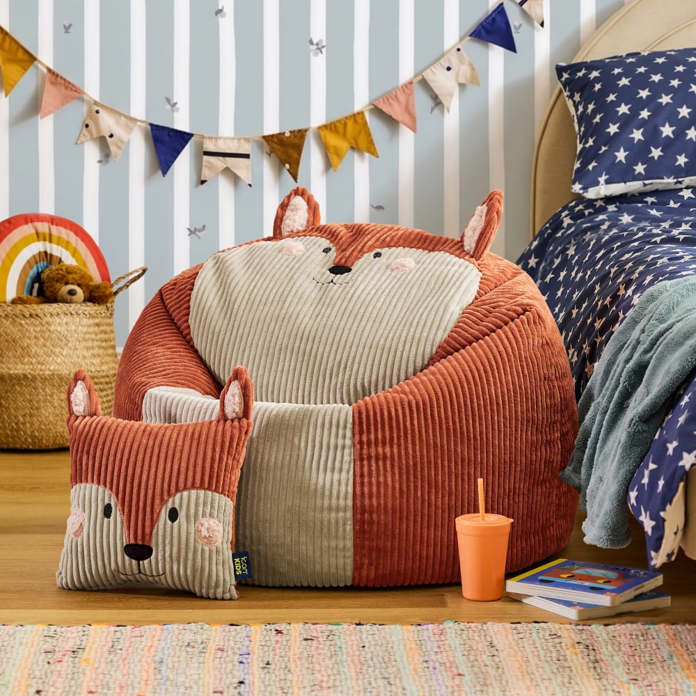 Icon Sitzsack-Sessel mit Kissen für Kinder aus Cord, Terrakotta Fuchs style modern ORANGE Öko-Tex Zertifikat SAMT Kinder