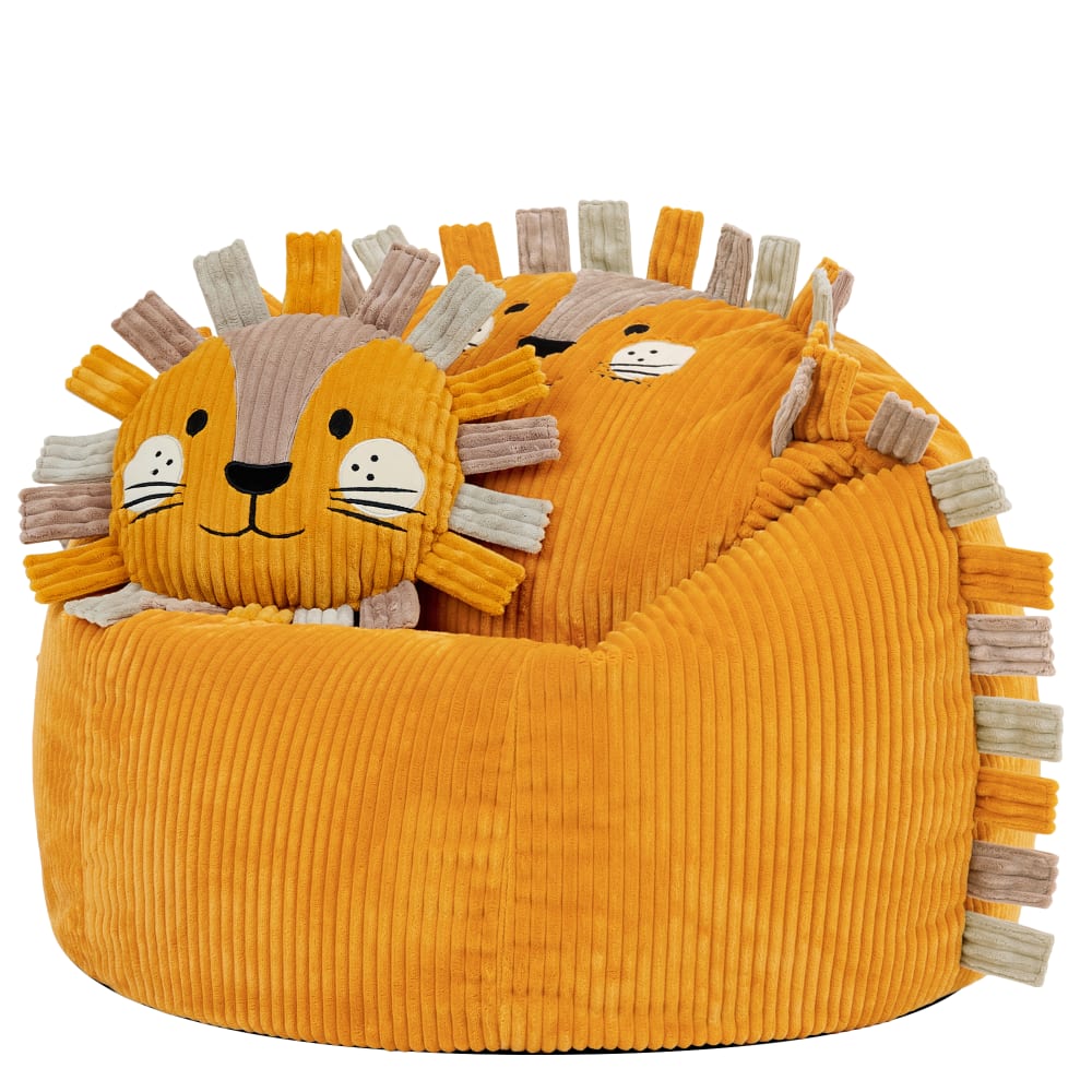 Pouf poire animal pour enfant avec coussin, velours côtelé, lion ocre Pouf poire animal pour enfant avec coussin, velours côtelé, lion ocre