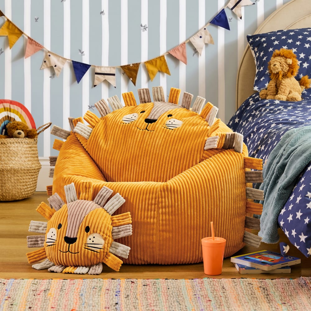 Sitzsack-Sessel mit Kissen für Kinder aus Cord, Ockerfarbener