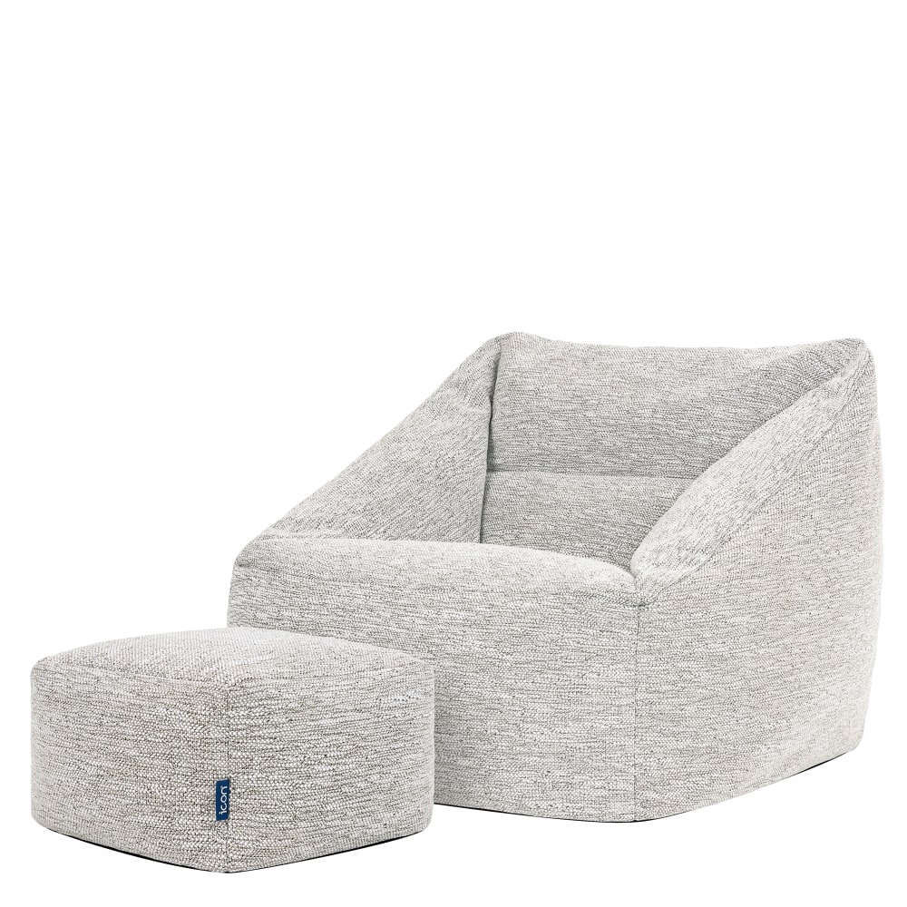 Pouf poire fauteuil avec repose-pied carré en tissu tissé, naturel