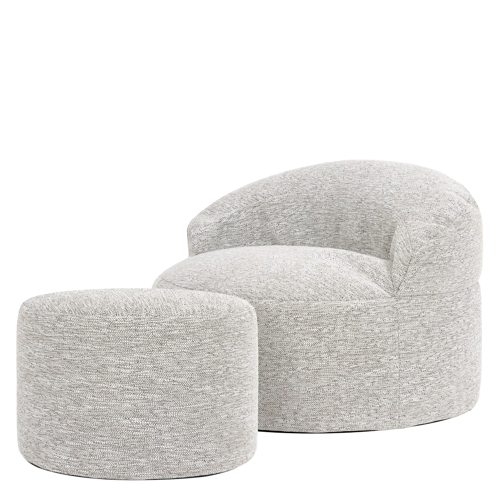 Pouf poire fauteuil d'appoint avec repose-pied rond en tissu, naturel
