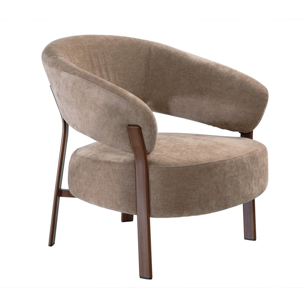 Fauteuil en tissu beige et pieds métal effet noyer l78 cm Fauteuil en tissu beige et pieds métal effet noyer l78 cm