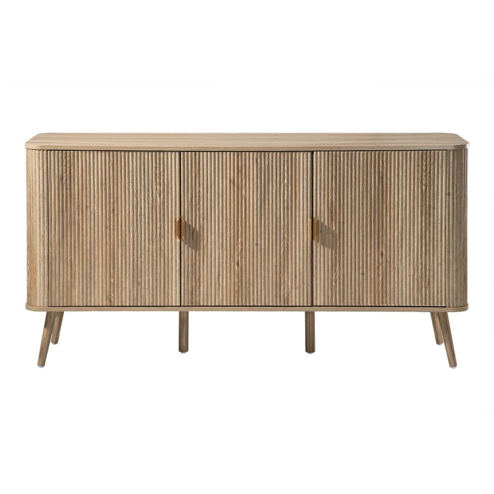 Calicosy Sideboard mit 3 Türen in Eichenoptik und Lamellenfronten B150 cm style modern Beige Spanplatte