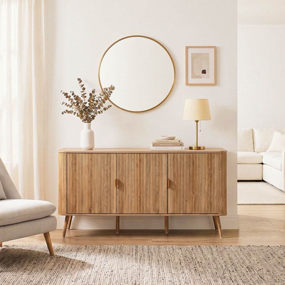 Sideboard mit 3 Türen in Eichenoptik und Lamellenfronten B150 cm