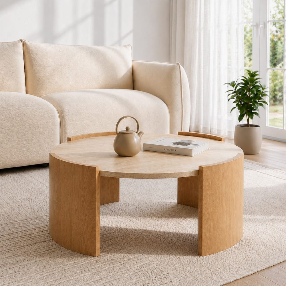Runder Couchtisch und Beinen in Holzoptik Ø80 cm - Maisons Du