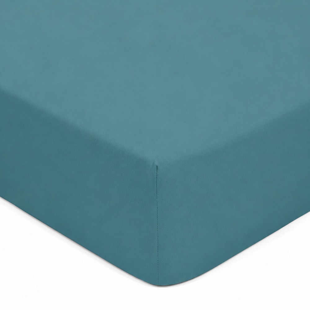 Drap housse percale de coton bleu adriatique 160x200 cm