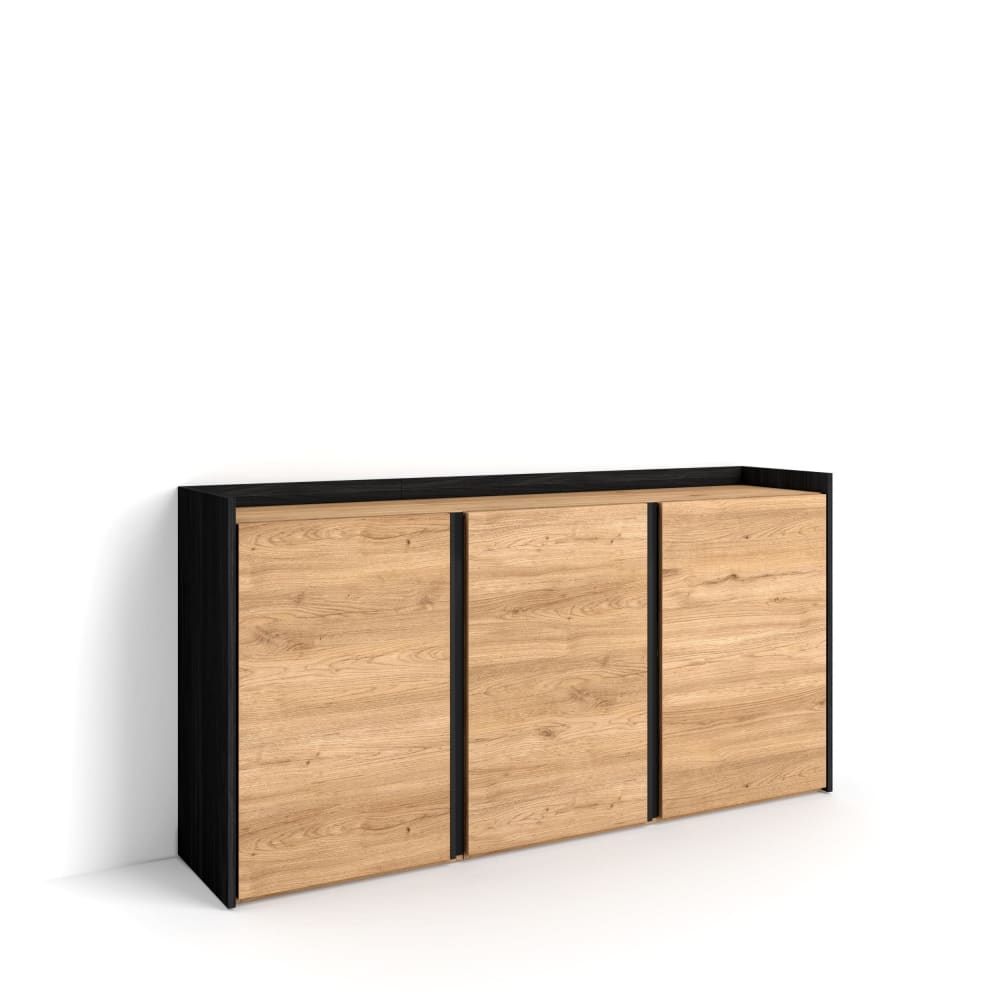 Sideboard Holzeffekt eiche und schwarz 156x35x80cm - Maisons Du