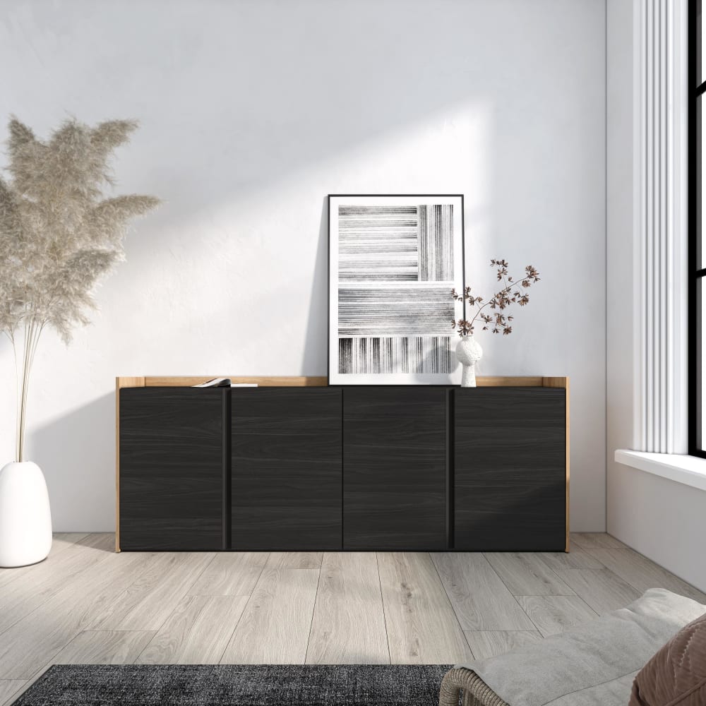 Skraut home Sideboard Holzeffekt schwarz und eiche 207x35x80cm style modern - Spanplatte