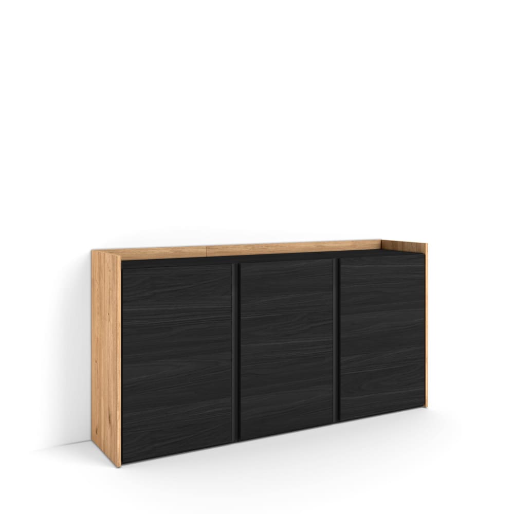Buffet effet bois noir et chêne 156x35x80cm