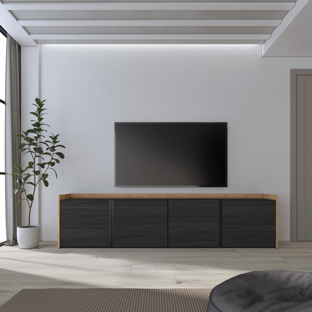 Skraut home TV-Möbel Holzeffekt schwarz und eiche 207x35x50cm style modern - Spanplatte