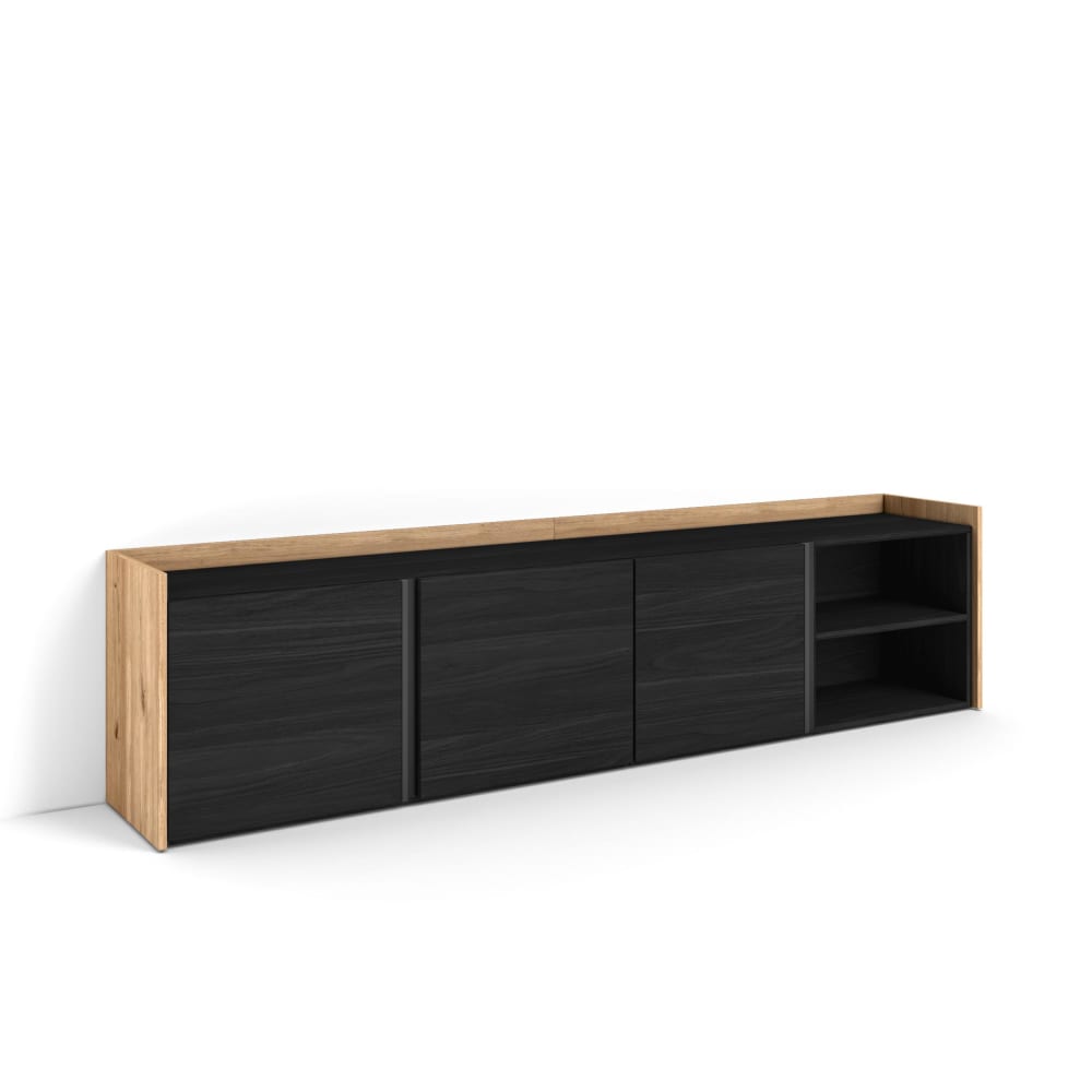 Meuble tv effet bois noir et chêne 207x35x50cm
