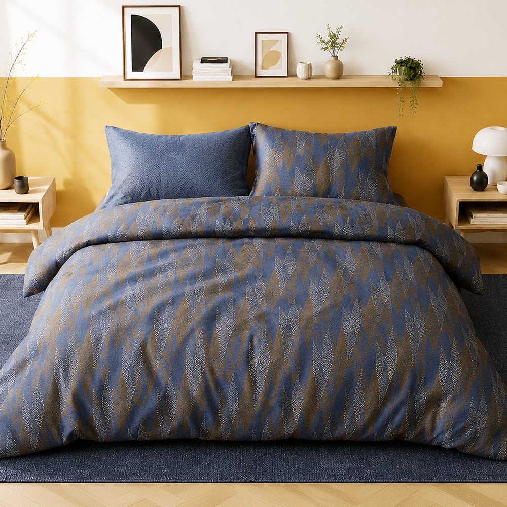 Parure de lit en percale de coton motif losanges à pois 240x220 cm
