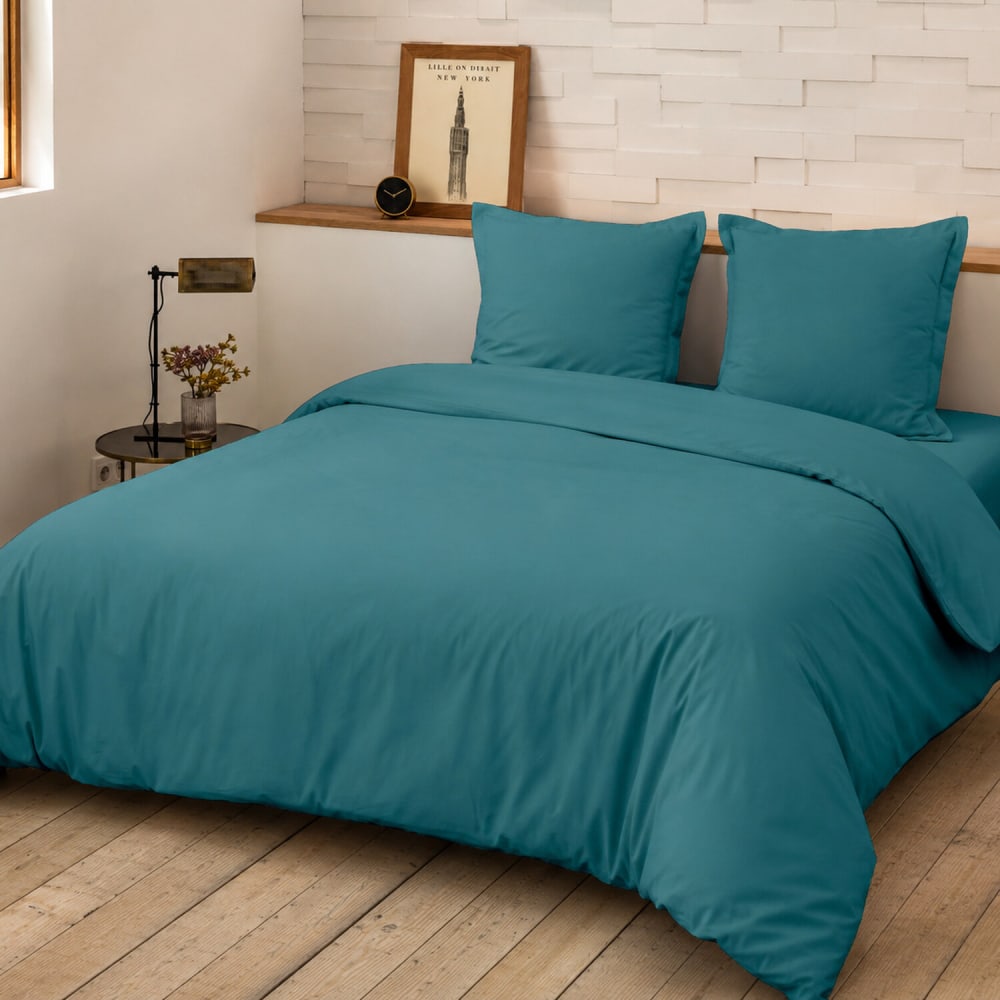 Parure de lit percale de coton bleu adriatique 140x200 cm — vue 3