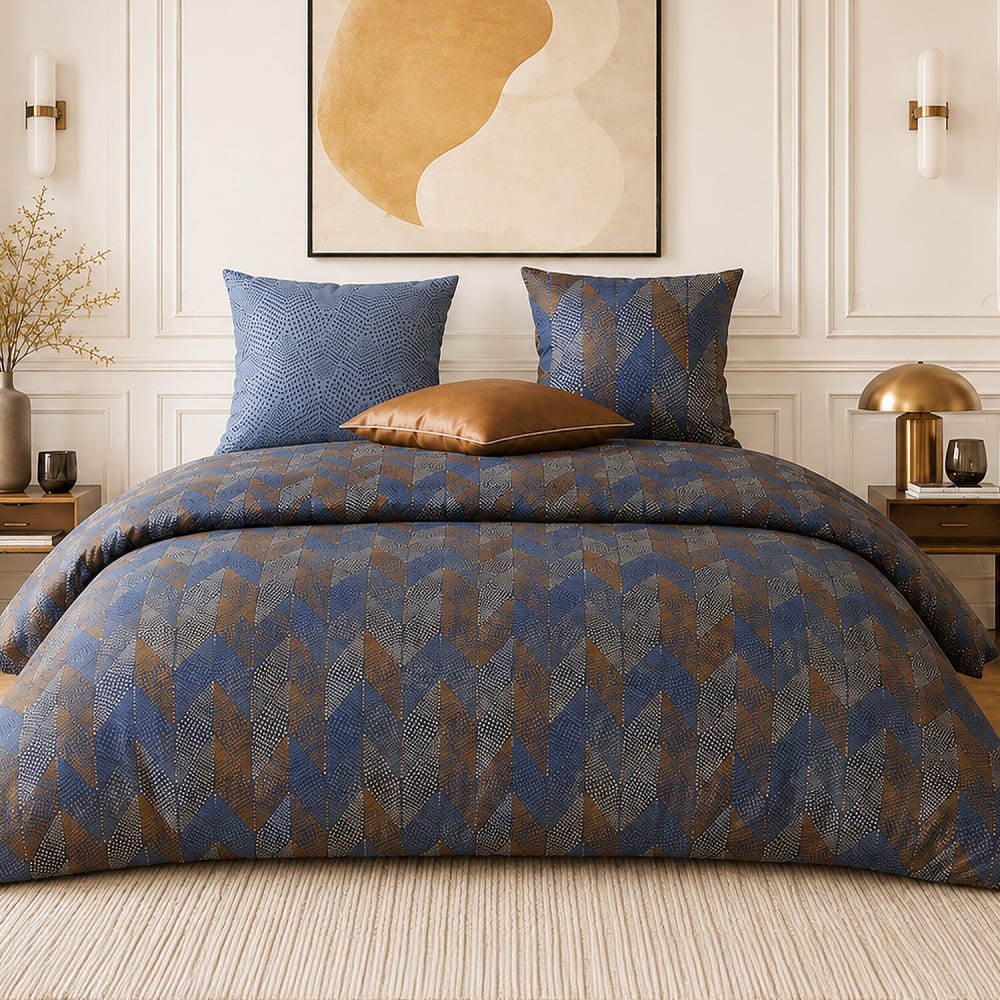 Parure de lit en percale de coton motif losanges à pois 260x240 cm