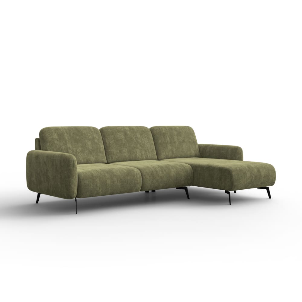 Canapé d'angle 4 places droit, tissu chenille olive Canapé d'angle 4 places droit, tissu chenille olive