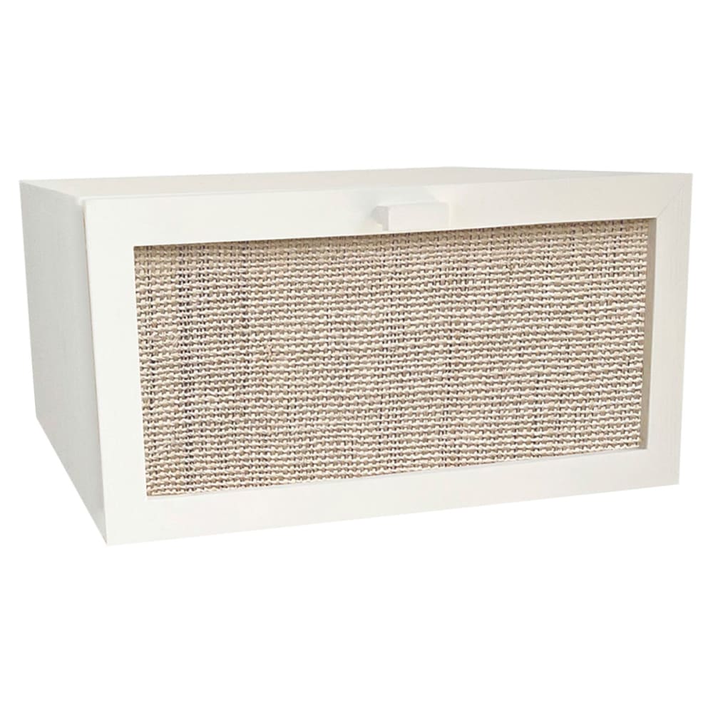 NATYAL Schwebender Nachttisch aus Holz in Weiß mit Bast-Schublade 40 cm style seaside Weiß Holz