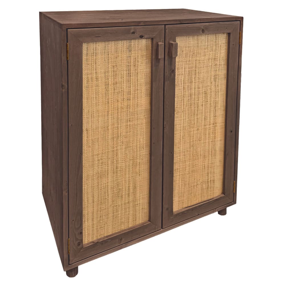 NATYAL Schuhschrank aus Massivholz in dunklem Ton mit Türen aus Raffia 80cm style seaside Braun